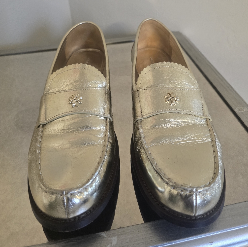 Tory Burch Women's Classic Loafer Meatllic Leather Size 11 Spark Gold
